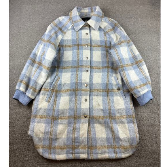 7 for All Mankind Women's Large Longline Brushed Plaid Shacket Coat - Picture 1 of 9